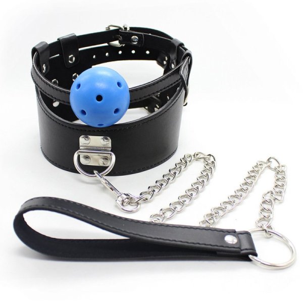 (image for) D-Ring Leather Collar With Ball Gag