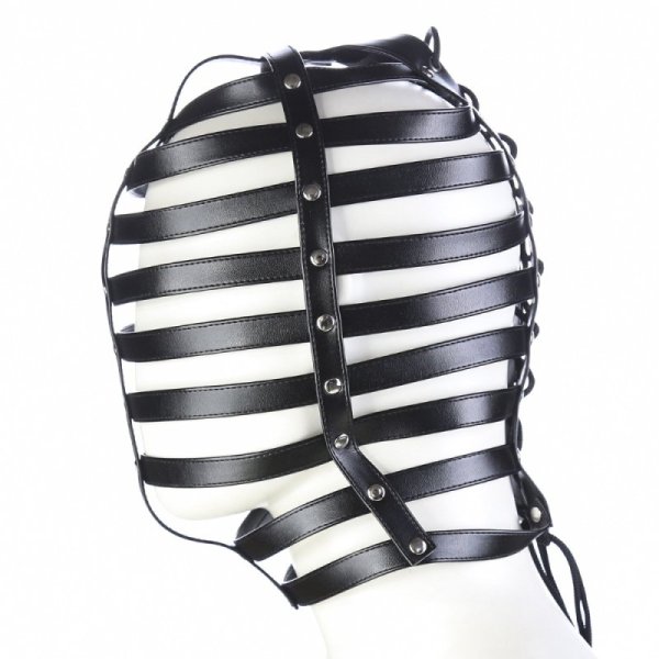 (image for) Stripes Leather Bondage Hood