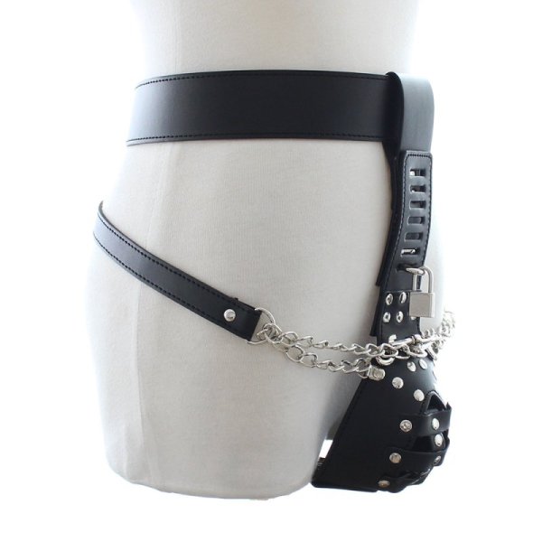 (image for) Leather Male Chastity Belt with Removable Butt Plug