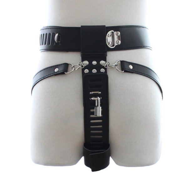 (image for) Leather Male Chastity Belt with Removable Butt Plug