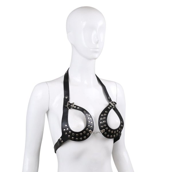 (image for) Open Outline Leather Bra with Rivets