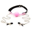 (image for) Premium Hush Locking Silicone Ball Gag With Nipple Clamps