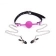 (image for) Premium Hush Locking Silicone Ball Gag With Nipple Clamps