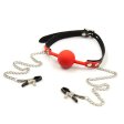 (image for) Premium Hush Locking Silicone Ball Gag With Nipple Clamps