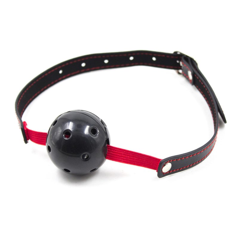 (image for) Pin Buckle Breathable O Ring Red & Balck Strap Ball Gag