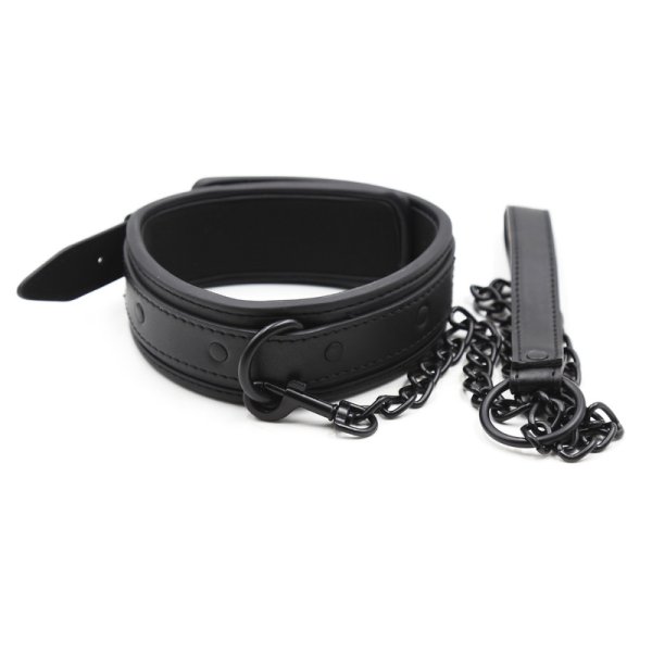 (image for) D Ring Metal Chain Leather Collar