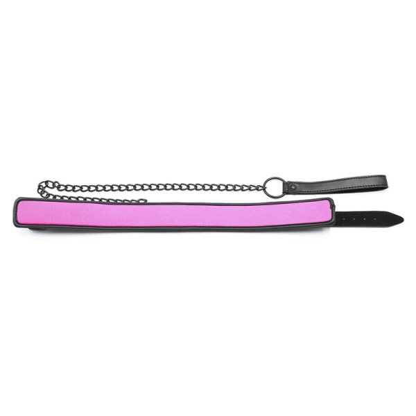 (image for) D Ring Metal Chain Leather Collar