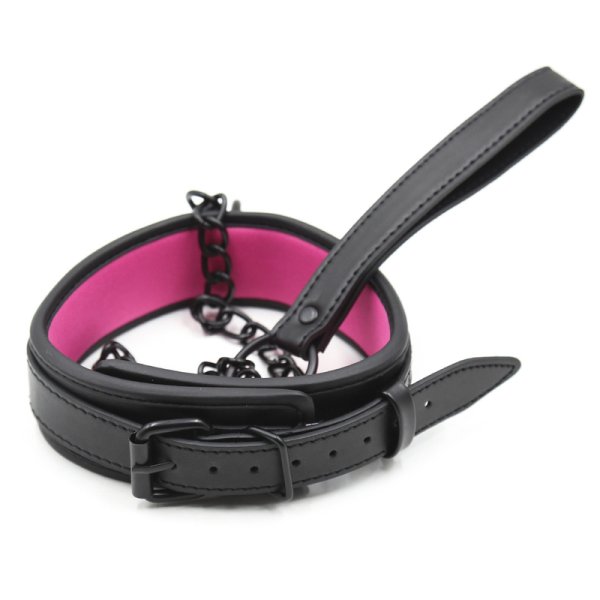 (image for) D Ring Metal Chain Leather Collar