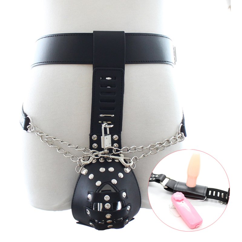 (image for) Leather Male Chastity Belt with Removable Butt Plug