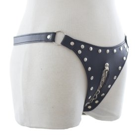 Open Outline Chain Front Leather G-String