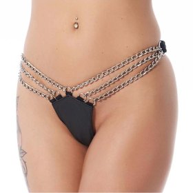 Leather Bikini Panty with Chains