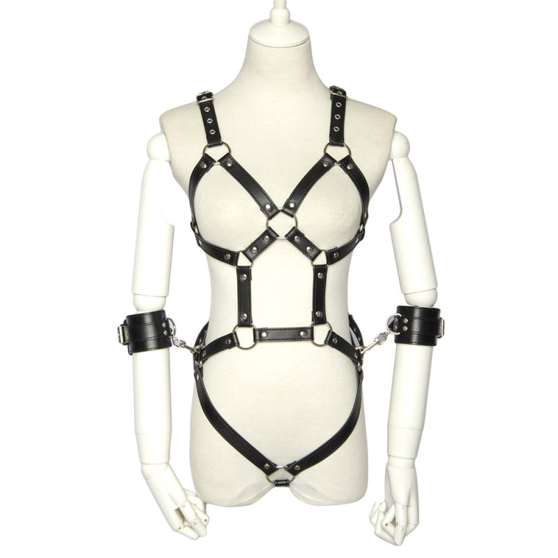 (image for) Open Breast Leather Body Harness with Cuffs