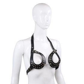 Open Outline Leather Bra with Rivets