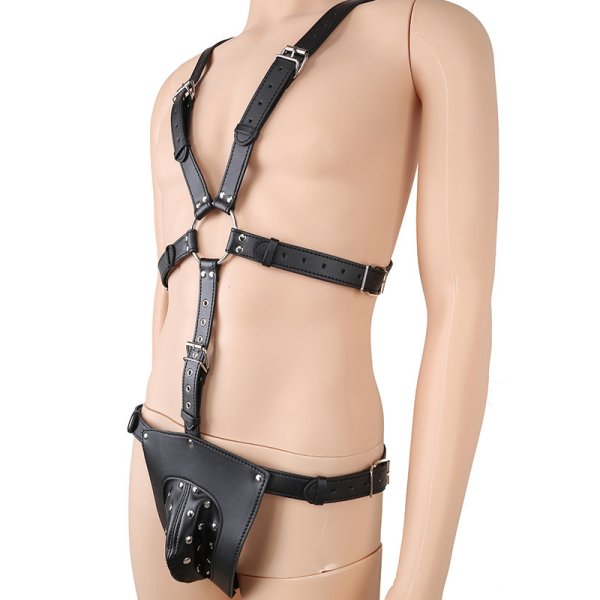 (image for) Leather Full Body Bondage Harness With Pouch