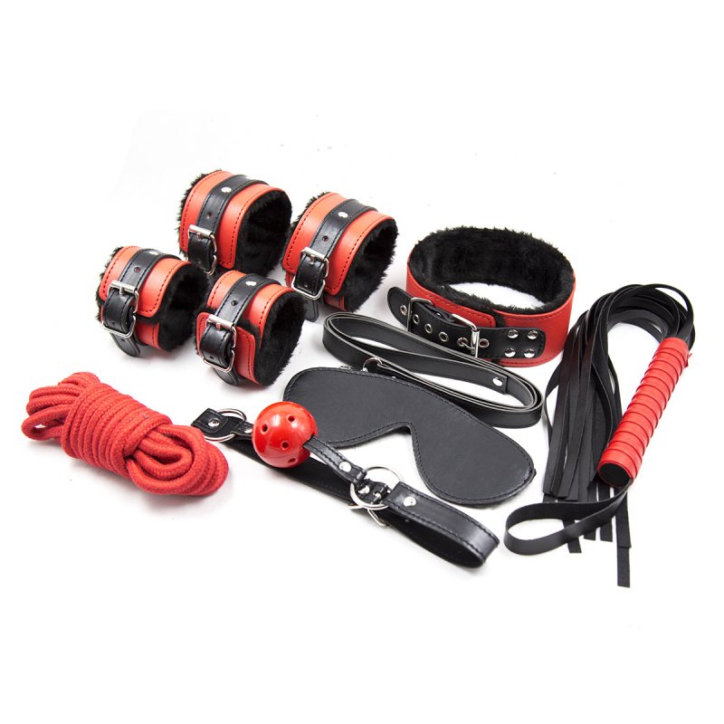 (image for) Black Red Bondage And Fetish Kit - 7 Pcs