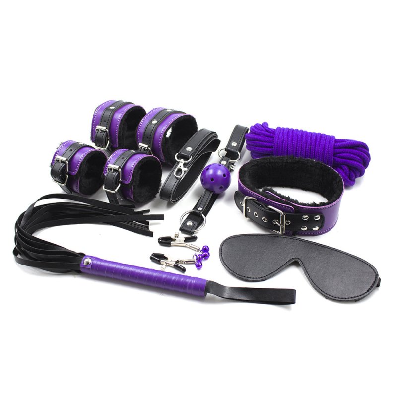 (image for) Purple And Black Fur Lined Bondage Kit 8 Piece