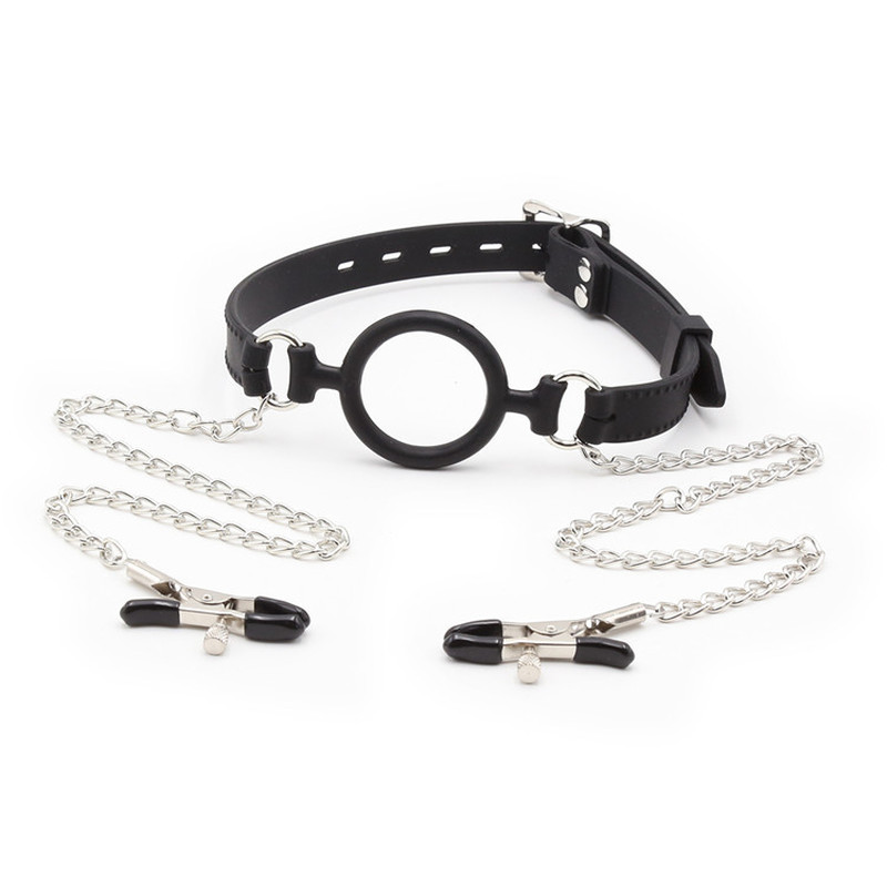 (image for) Silicone O Ring Gag With Nipple Clamp