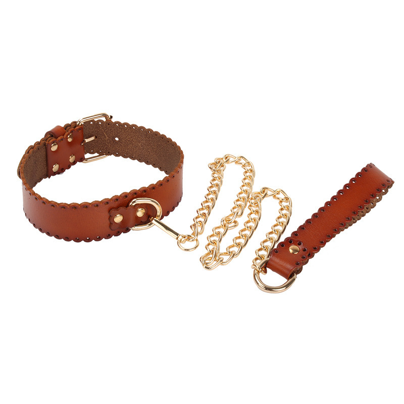 (image for) Real Leather Collar With Golden Lead