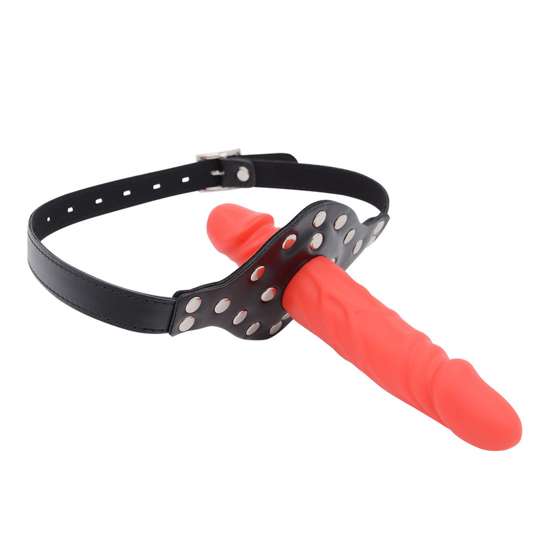 (image for) Double-Cock Dildo Penis Mouth Gag - Red/Pink
