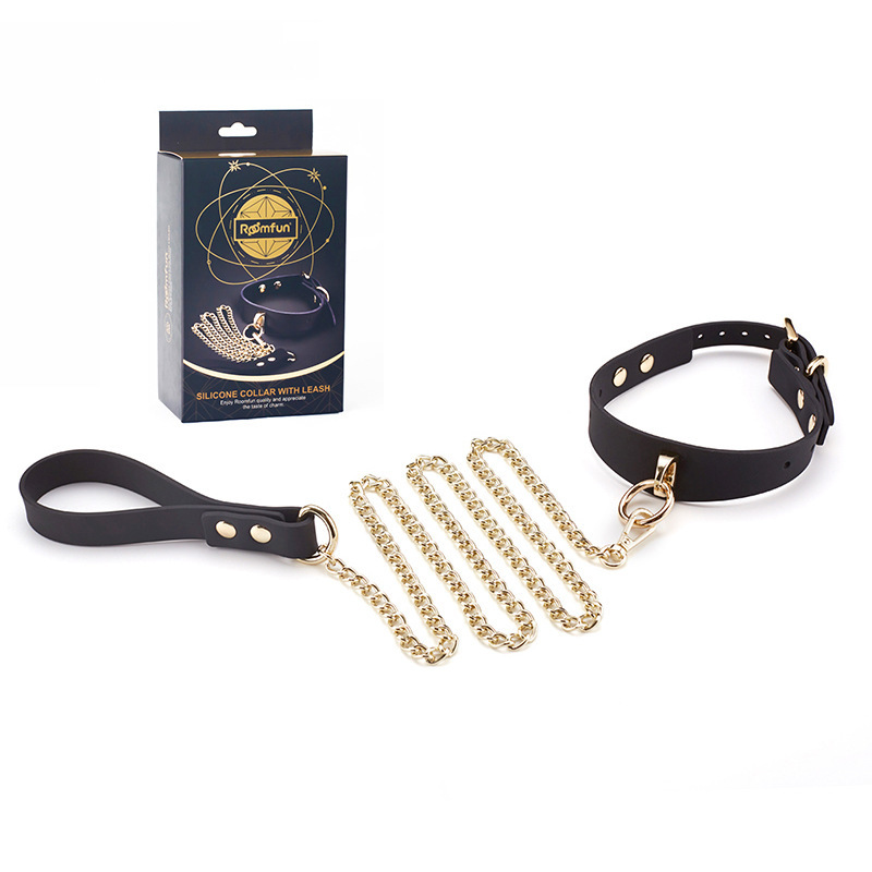 (image for) Luxury Black Silicone Collar with Gold Leash