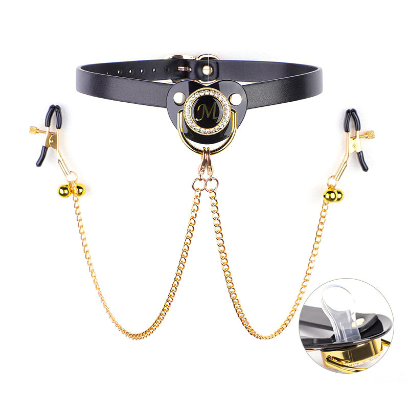 (image for) Pacifier Mouth Gag With Nipple Clamp Clip