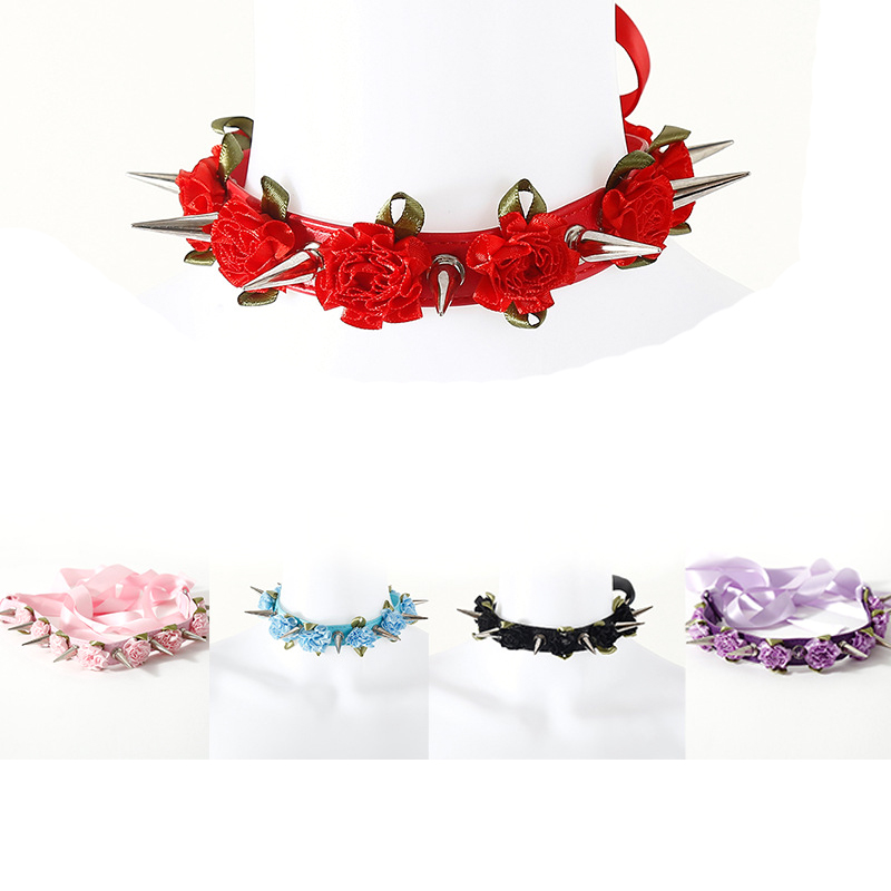 (image for) Lolita Harajuku Flower Spikes Leather Collar