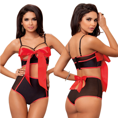 (image for) Attractive Women\'s Sexy See-through Ribbon Bra Set