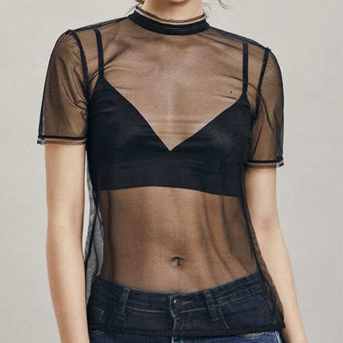 (image for) Black Transparent Back Hollowed-out Lace Tops