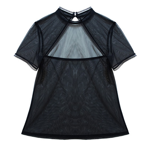 (image for) Black Transparent Back Hollowed-out Lace Tops