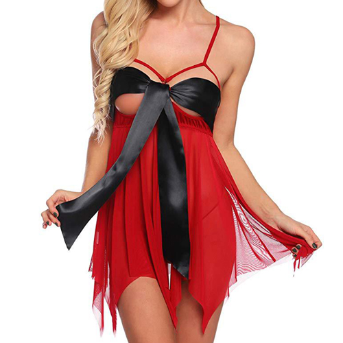 (image for) Elegant Strappy Front Bowknot Transparent Mesh Dress