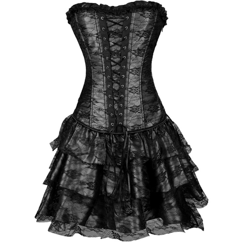 (image for) Long Overbust Floral Lace Bandage Ladylike Dress Corset