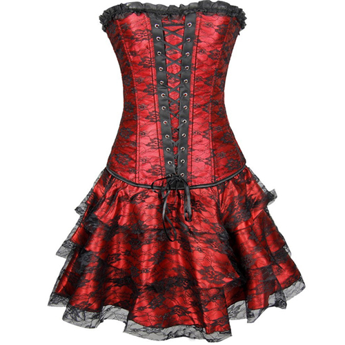 (image for) Long Overbust Floral Lace Bandage Ladylike Dress Corset