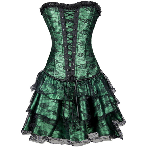 (image for) Long Overbust Floral Lace Bandage Ladylike Dress Corset