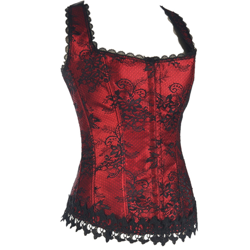 (image for) Retro Halter Floral Lace Bustiers Corset With G-string