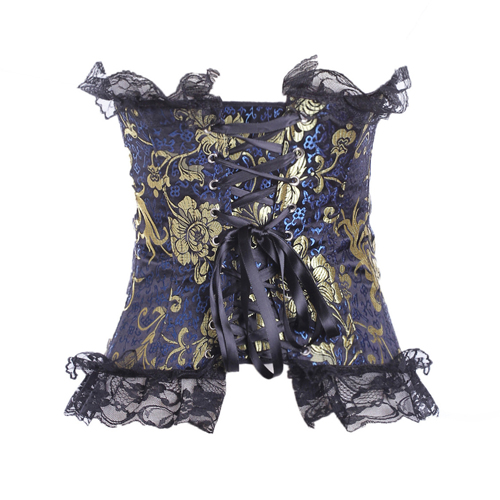 (image for) Royal Embroidered Lace Trim Buckled Sexy Corset With Thong