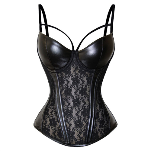 (image for) Hot Concentrated Shape Faux Leather Spliced With Lace Corset