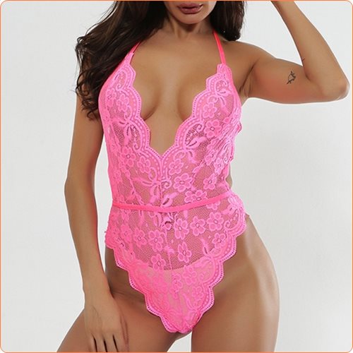 (image for) Bright-colored Deep V Neck Halter Lace Suit Jampsuit