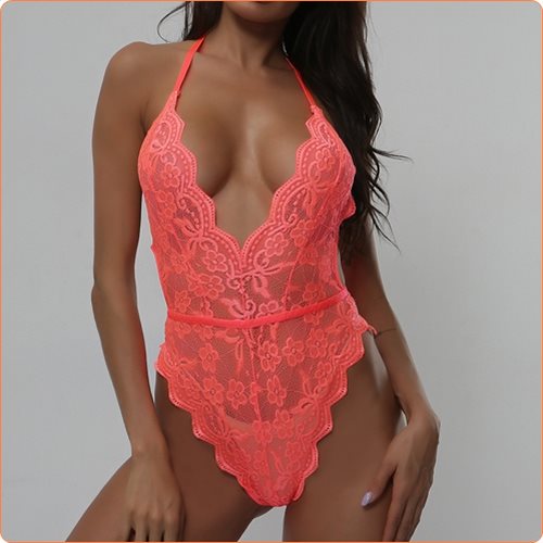 (image for) Bright-colored Deep V Neck Halter Lace Suit Jampsuit