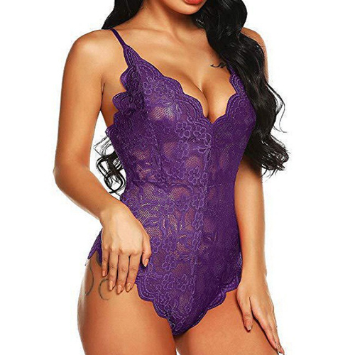 (image for) Charming Women Deep V Neck See-through One-piece Suit