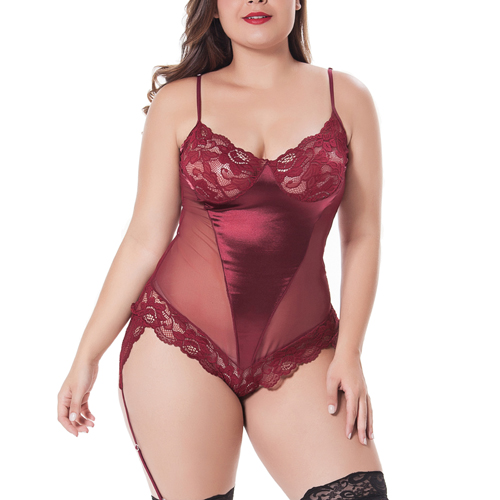 (image for) Large Size Strappy Lace Elastic One-piece Suit