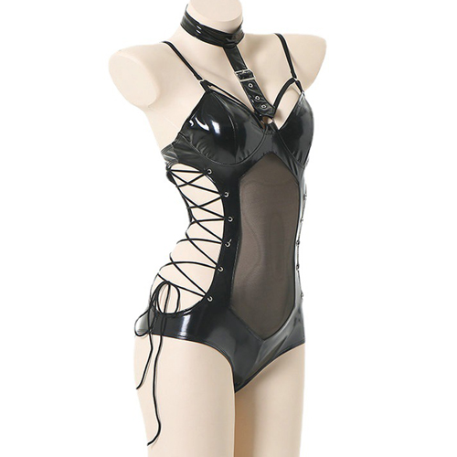 (image for) Wild Night Club Patent Leather Bandaged One-piece Suit