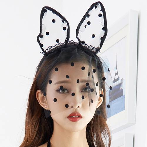 (image for) Cute Black Cat Ears Mesh Headwear For Party