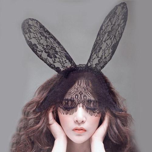 (image for) Lovely Floral Lace Bunny Ears Headwear With Veil
