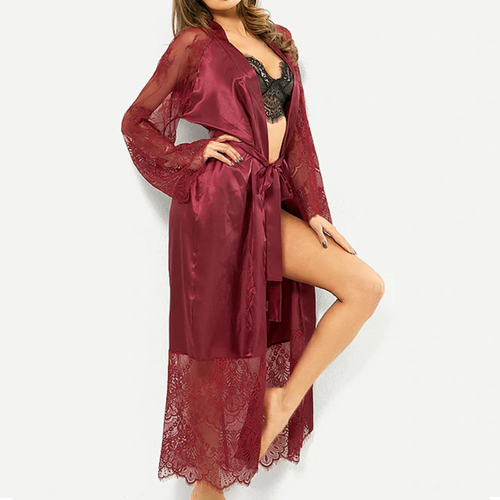 (image for) Ladies Graceful Lace Nightdress Long Gown With Belt