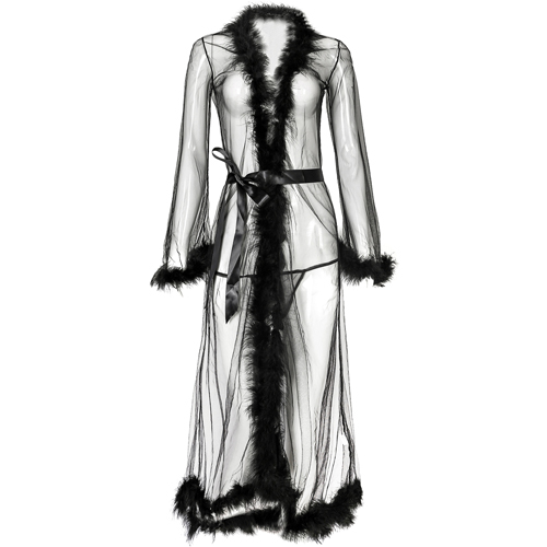 (image for) Long See-through Feather Mesh Night Robe