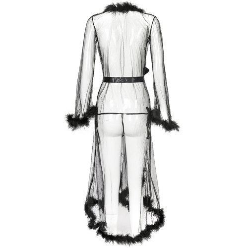 (image for) Long See-through Feather Mesh Night Robe