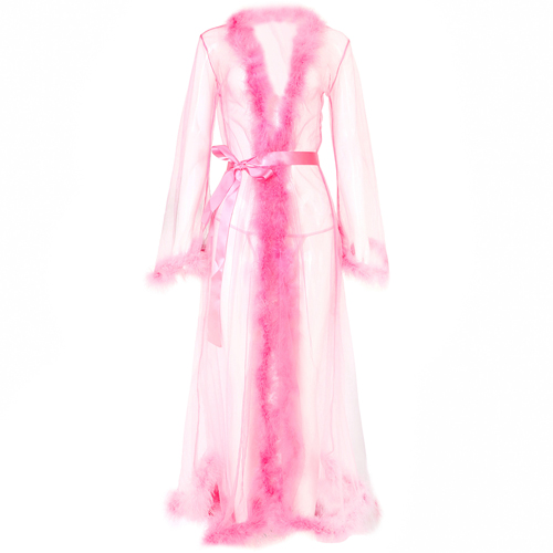 (image for) Long See-through Feather Mesh Night Robe