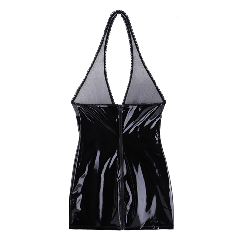 (image for) Sexy Haltered Deep-v Neck Patent Leather Night Dress