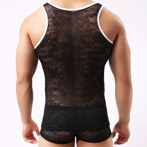 (image for) Men Hot Lace See-through Vest Sexy Lingerie