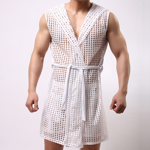 (image for) Powerful Hollowed-out Net Hooded Bandaged Bathrobe